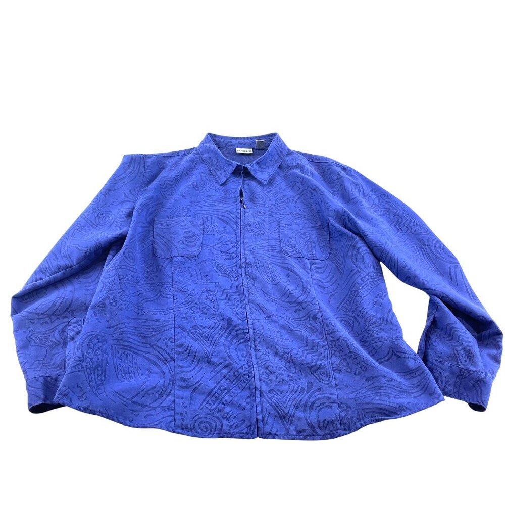 Chico's Women's Blue Zip Front Faux Suede Lightweight Shirt Jacket Sz 3 (16)